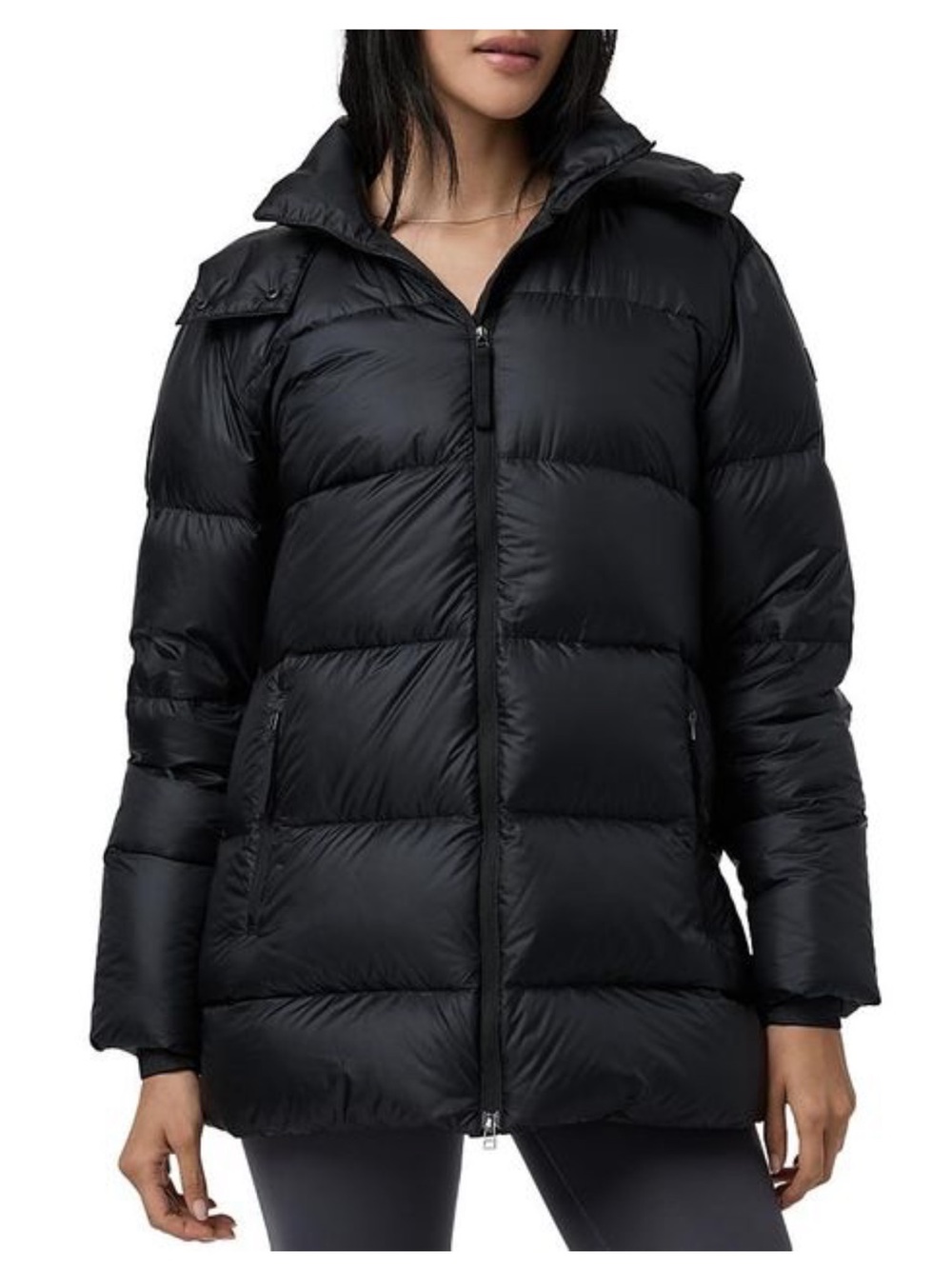 Vuori Black Quilted Puffer Coat with High Collar